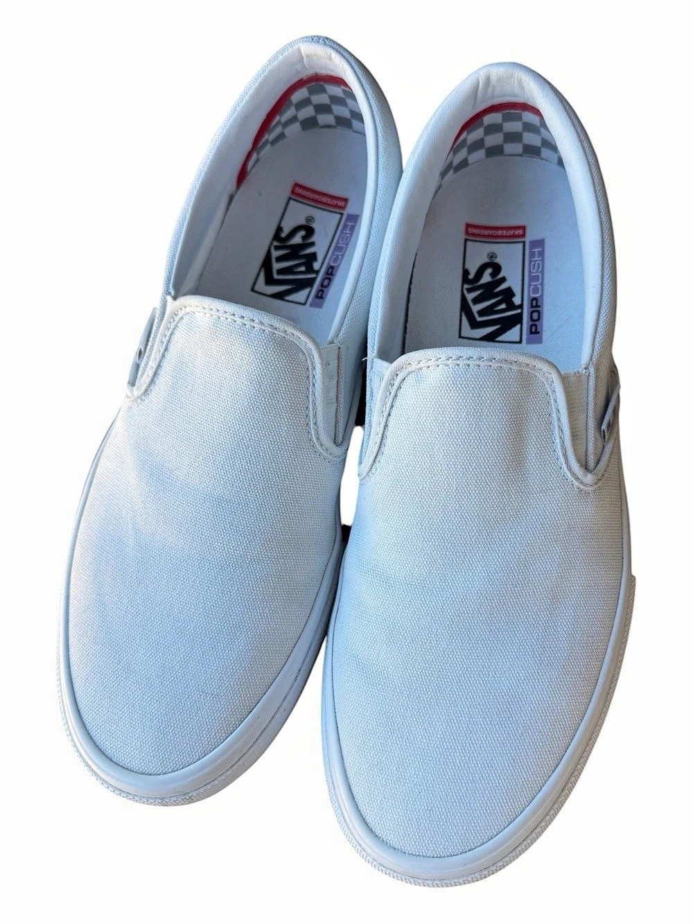 Vans Skate Slip-On White Canvas POPCUSH Sneakers Men’s Size 9.5